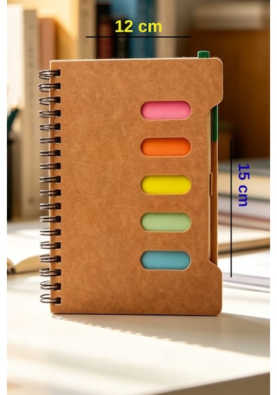 A6 Boy 80 Yaprak Çizgili Sert Kapak Postijli Kalemli Not Defteri 12x15 Cm Saman
