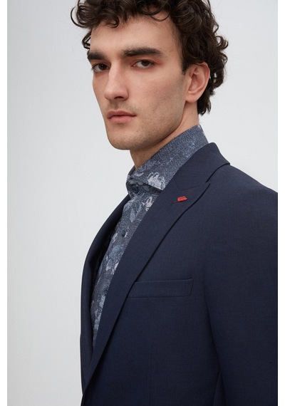 Twn Slim Fit Lacivert Armürlü Uçan Blazer Kumaş Ceket 4ef04zb024092 Lacivert