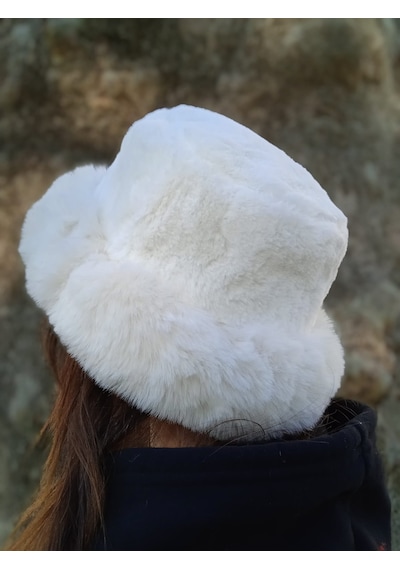 Shopiolog Pofidik Peluş Şapka Kışlık Suni Kürk Kalpak Kova Şapka Beyaz