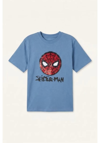 Defacto Marvel Lisanslı Payetli Spıderman New Regular Fıt Bisiklet Yaka Kısa Kollu Mavi Tişört Erkek Çocuk H8258a826hsbe513 Mavi-be513