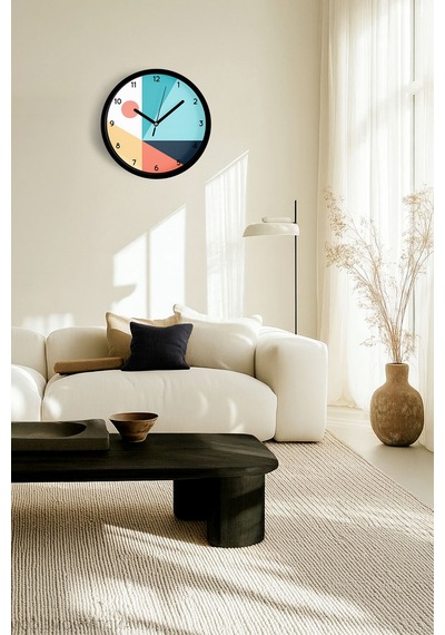 Soyut - Geometrik Temalı Modern Duvar Saati - 25cm - Önü Camlı Siyah Kasa - Sessiz Mekanizma-jh0400 Siyah