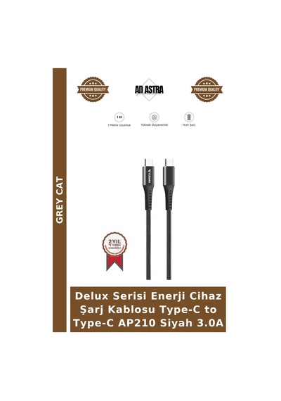 Delux Serisi Enerji Cihaz Şarj Kablosu Type-c To Type-c Ap210 Siyah 3.0a