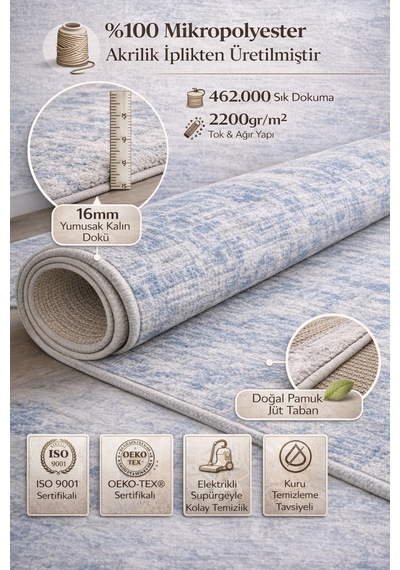 Modern Mavi Gri Dokulu Halı Soyut Desenli, Yumuşak Ve Şık Tasarım %100 Akrilik Çok Renkli