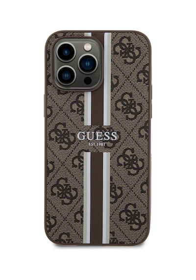 Apple Uyumlu iPhone 14 Pro Max Kılıf Guess Lisanslı Magsafe Şarj Özellikli 4g Şerit Tasarımlı Printed Kahverengi