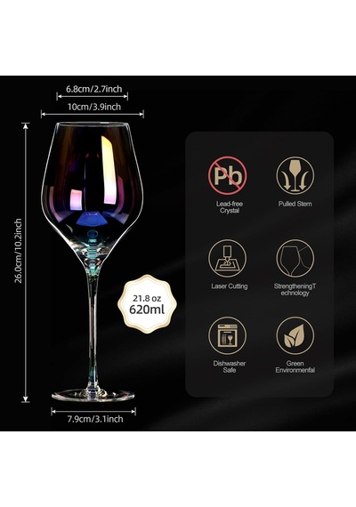 Tr Şarap Kadehleri 2'li Set, 22 Oz El Üflemeli Beyaz Ve Kırmızı Şarap Kadehleri. Kurşunsuz Premium Kristal Yanard Genel