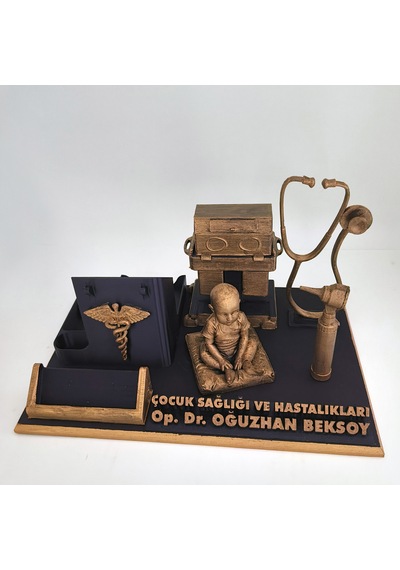 Kişiye Özel Çocuk Hastalıkları Doktoru Masa İsimliği Ve Kartvizitlik Gold - Siyah