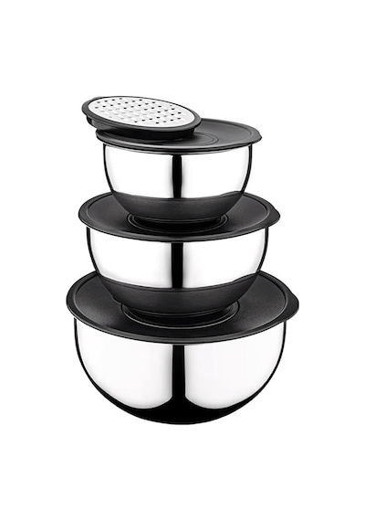 Pratikşef 9 Parça Rendeli Karıştırma Ve Saklama Kabı Paslanmaz Çelik Blender Uyumlu 16-20-24 Cm Gümüş
