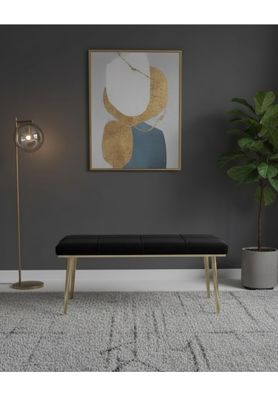 Özcan Metal Gold Metal Ayaklı Metal Kasalı Bench Mutfak Salon Antre Yatak Odası Balkon Puf Bank Siyah
