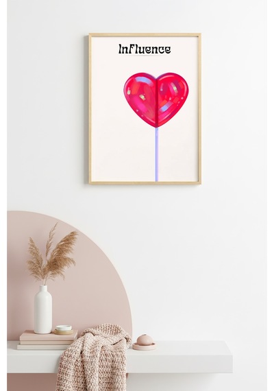 Doğal Ahşap Çerçeveli Retro Kalp Tablo - Romantik Sevgi Teması Huhu2387