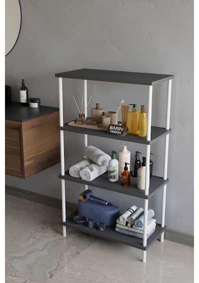 4 Katlı Çevir Kur Metal Gövdeli Banyo Rafı Çok Amaçlı Düzenleyici Organizer Stand Banyo Dolabı Antrasit