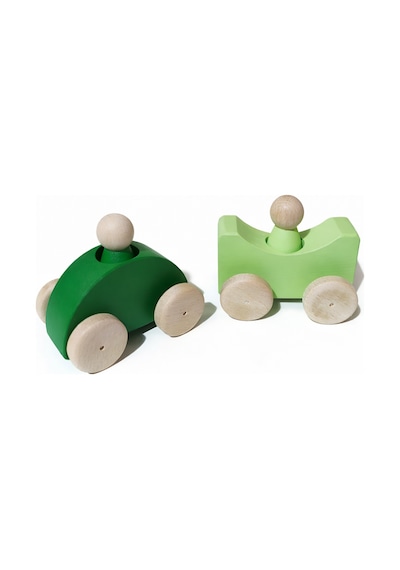 Montessori Renkli Ahşap Arabalar Yeşil-açık Yeşil
