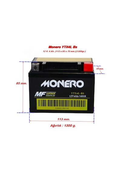 Monero Akü Ytx4l Bs 12v4ah Bws 100 Sfc