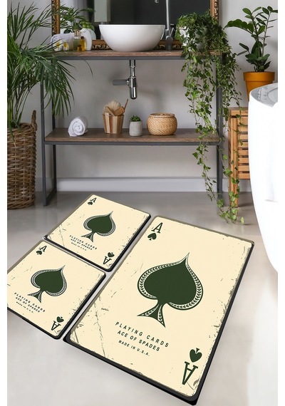 PLAYING CARDS DJT 3 LU SET  Banyo Halısı Banyo Paspası Beyaz