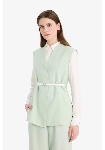 Defacto V Yaka Kemerli Twill Tesettür Klasik Yelek F1371ax25smgn1181 Yeşil