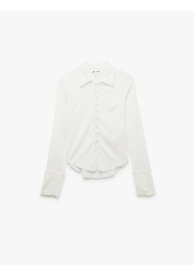 Koton Uzun Kollu Düğmeli Slim Fit Gömlek Yaka Tişört Ekru 5sal10407ık Ekru