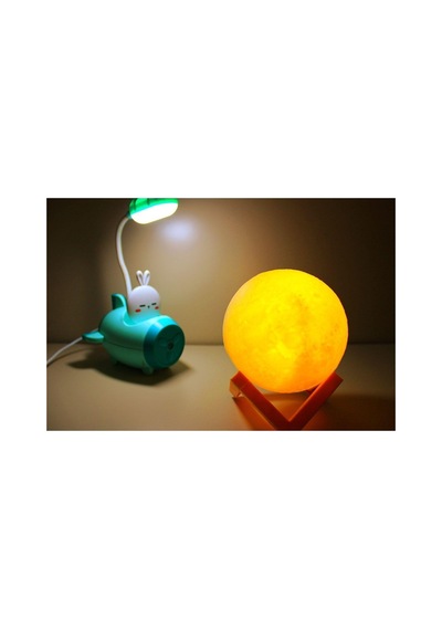 Işık Kasabası 135 Tepe Lambalı Kalem Traşlı Mavi Uçak Masa Lambası İle 3 D Led Küre Sarı Gece Lambası
