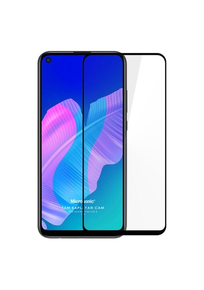 For Huawei Y7p Tam Kaplayan Temperli Cam Ekran Koruyucu Siyah