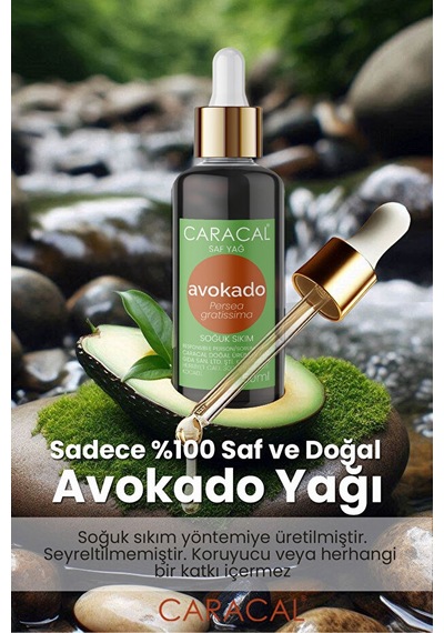 Caracal Avokado Yağı Soğuk Sıkım 50ml %100 Saf Katkısız Ve Doğal Avakado Yağı Persea Gratissima Avocado Oil 50 ML