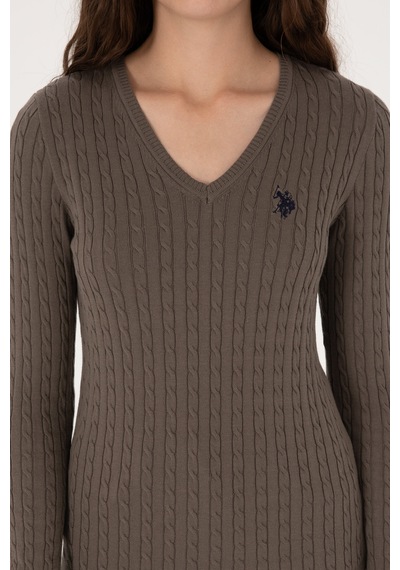 U.S. Polo Assn. Kadın Vizon V Yaka Basic Kazak 50313625-VR052