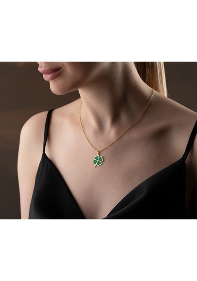 925 Ayar Pırlanta Yonca Kolye Rose,gold,rodaj Gümüş Kolye