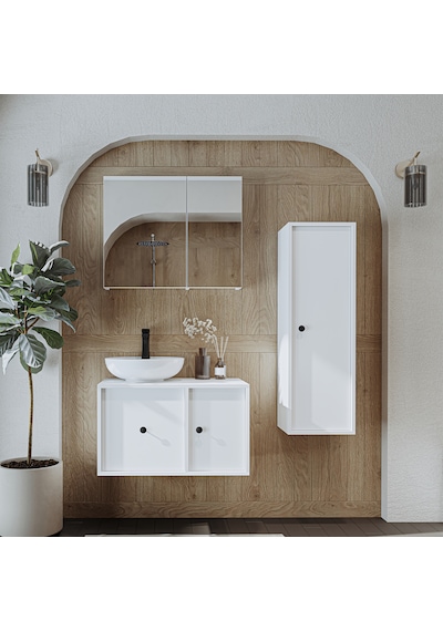 Lavabolu Mdf 75 Cm Çekmeceli Gusto Banyo Dolap + Aynalı Dlp Beyaz Mat Beyaz Lavabolu Mdf 75 Cm Çekmeceli Gusto Banyo Dolap + Aynalı Dlp Beyaz Mat Beyaz