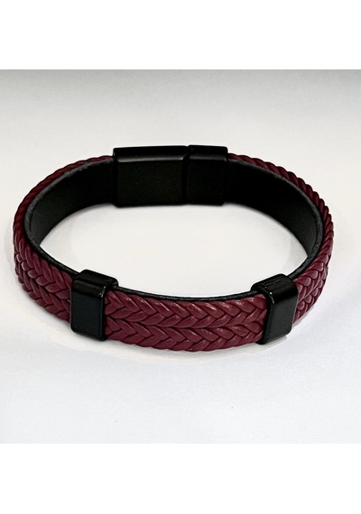 Bordo Renk %100 Deri 2li Kombin Erkek Bileklik 21 Cm Türk El Üretimi Bordo