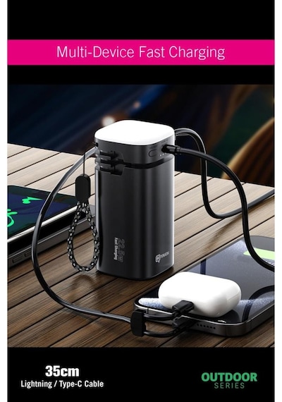 Intouch 20000 Mah 22.5w Pd Hızlı Kablolu Kamp Lambası Outdoor Serisi Powerbank Siyah