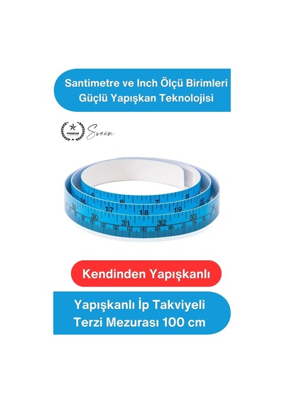 Mezura Yapışkanlı İp Takviyeli Terzi Mezurası 100 Cm Pvc Cetvel Şerit Ölçüm Bandı Kendinden Yapışan