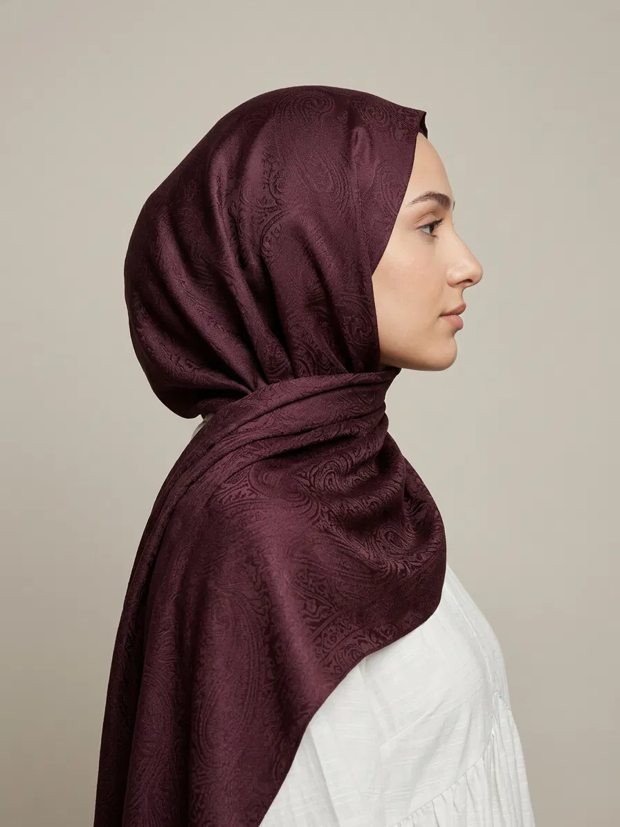 Luniva Etnik Monogram Desen Pamuklu Jakar Şal mürdüm