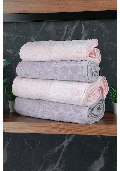 Hazal %100 Pamuklu Kutulu 4'lü Banyo Havlu Seti Hamam Takımı 50x90 - 90x150 Gri-pudra - 00081 Gri