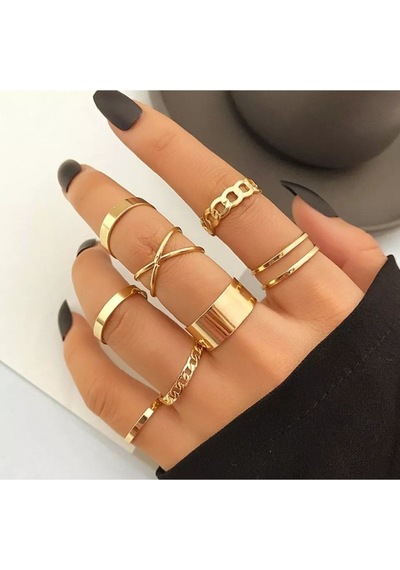 X-lady Accessories Altın Renk Kombin Sarmal Bileklik 10 Lu Yüzük Kalp Sf Kolye Kart