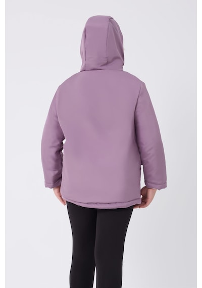 Kız Çocuk Kürklü Su Ve Rüzgar Geçirmez Kapüşonlu 3 Cep Kışlık Mont & Kaban & Parka-69 Lila