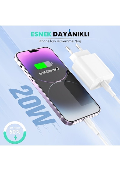 Gar154 Pd20w Şarj Aleti Ve Lightning Kablo Seti - Apple iPhone Uyumlu Hızlı Şarj-1 Metre-beyaz