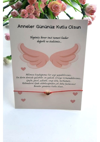 20 Adet Melek Kanadı Konsept Kuşe Kartlı Gold Kalp Bileklik -anne Çok Renkli