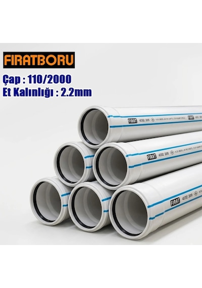 Fırat 110/2000mm Pvc Atık Su Borusu, 2.2mm Et Kalınlığı, 1 Adet