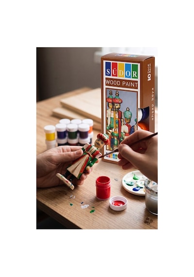 Ahşap Boyası 10 Renk 20ml 1 Paket Südor 10 Lu Ahşap Boya Yüksek Kapatıcılık Kesik Uçlu Sünger Fırça Canlı Renk