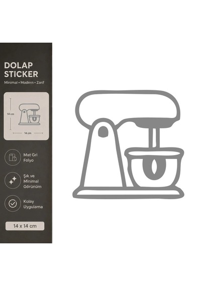Hamur Yoğruma Makinesi Mat Gri Dekoratif Folyo Sticker 14x14 Cm