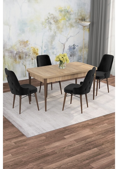 Mona Meşe 80x132 Açılabilir Mdf Masa Yemek Odası Takımı, Mutfak Takımı 4 Adet Sandalye Meşe Masa - 4 Siyah - Ceviz Ayak Mona Meşe 80x132 Açılabilir Mdf Masa Yemek Odası Takımı, Mutfak Takımı 4 Adet Sandalye Meşe Masa - 4 Siyah - Ceviz Ayak