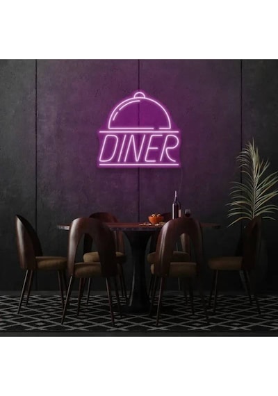 Restoranlara Özel Diner Yazılı Ve Şekilli Neon Tabela Pembe