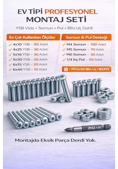 412 Parça Dın 7985 Ysb Vida Seti Vida Somun Pul Seti Profesyonel Montaj Kutusu Ph2 Bits Dahil