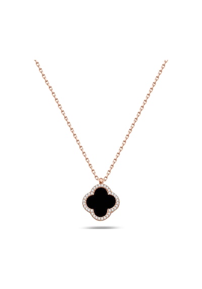 Brezza Lusso Jewelry Siyah Sedef Taşlı Yonca Kadın Gümüş Kolye 45 CM