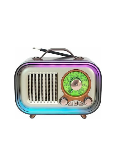 Retro Radıo Rgb Led Işıklı Şarjlı Bluetooth Hoparlör Sd Kart Usb Girişli Taşınabilir Speaker Radyo
