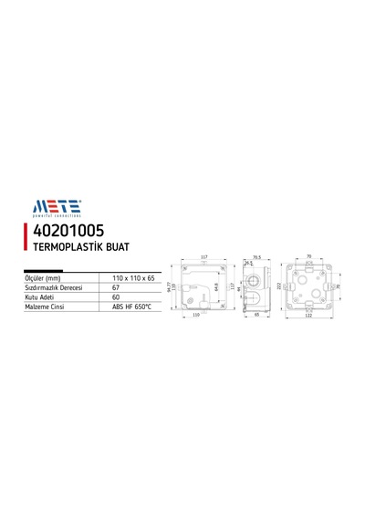 Mete Enerji Termoplastik Buat 110x110x65mm Ip67 Ik06 6 Adet
