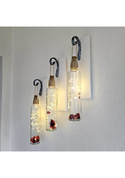 Led Işıklı, Beyaz Renkli Duvar Dekor, Üçlü Set