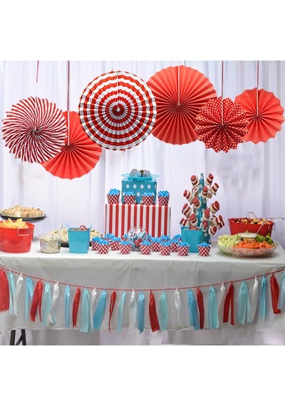 Kağıt Yelpaze Süs Kırmızı Set 6 Lı