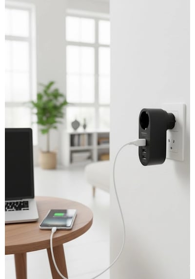 Biishe 2 Usb,1 Type-c Girişli 1'li Çocuk Korumalı,ısıya Karşı Dayanıklı 2500watt Termal Akım Koruma