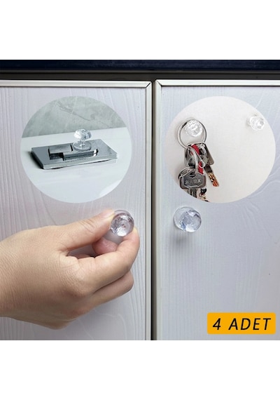 Mey İthalat 4 Adet Kristal Tasarımlı Çok Amaçlı Yapışkanlı Tutacak Buton