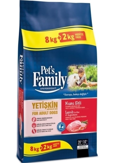 Pets Family Premium Kuzu Etli Yetişkin Köpek Maması 10 Kg 2 Li