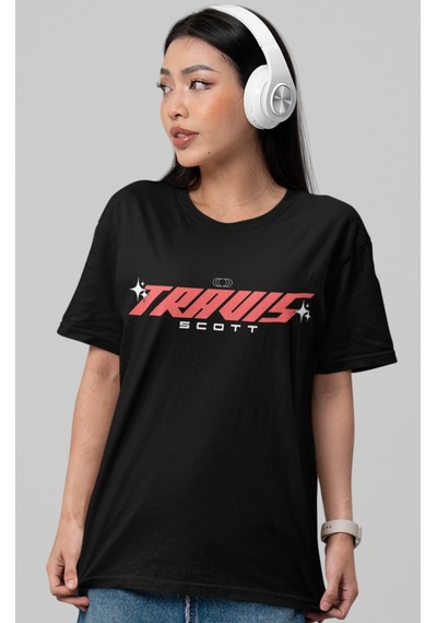 Travis Scott Rapper Şarkıcı Sırt Baskılı Unisex Oversize Tişört Siyah