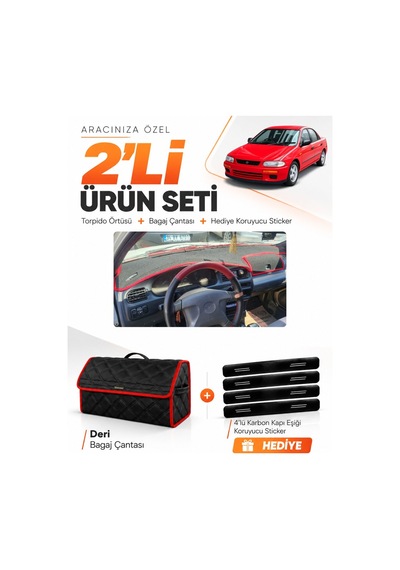 Mazda 323 Familia Kapaklı 1994-1998 Uyumlu Torpido Örtüsü + Deri Çanta Seti - Siyah Kırmızı